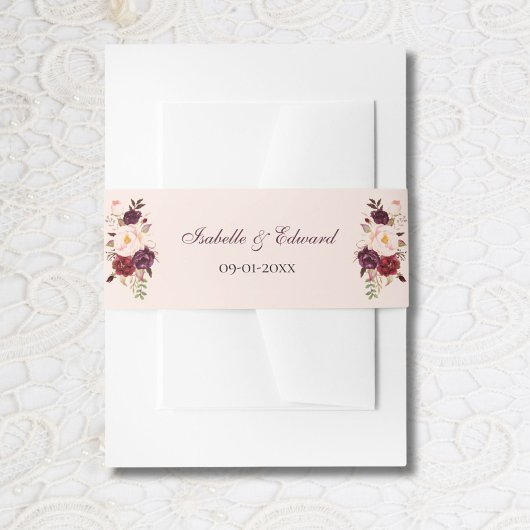 Elegante Blush & Burgund Rose Bouquet Wedding Einladungsbanderole