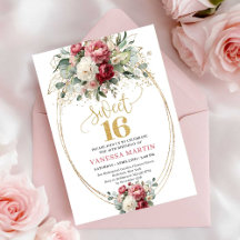 Elegante Blush-Burgunder-Grün Sweet 16 Geburtstag 