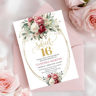 Elegante Blush-Burgunder-Grün Sweet 16 Geburtstag Einladung