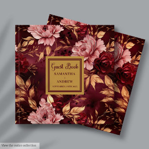 Elegante Blush Burgundy Gold Floral Wedding Gästebuch
