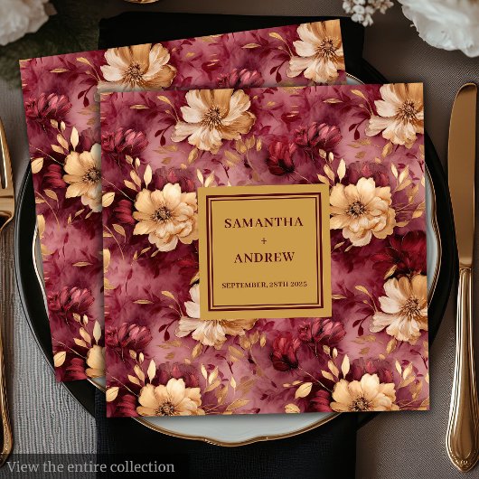 Elegante Blush Burgundy Gold Floral Wedding Napkin Serviette