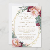 Elegante Blush Burgundy Gold Virtual Wedding Einladung (Vorderseite)
