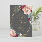 Elegante Blush Burgundy Gray Gold Peony Wedding Einladung (Stehend Vorderseite)