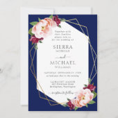 Elegante Blush Burgundy Navy Blue Gold Wedding Einladung (Vorderseite)