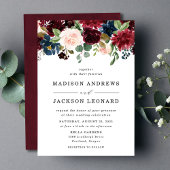 Elegante Blush Burgundy Navy Floral Wedding Einladung
