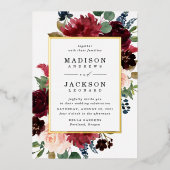 Elegante Blush Burgundy Navy Floral Wedding Folieneinladung (Vorderseite)