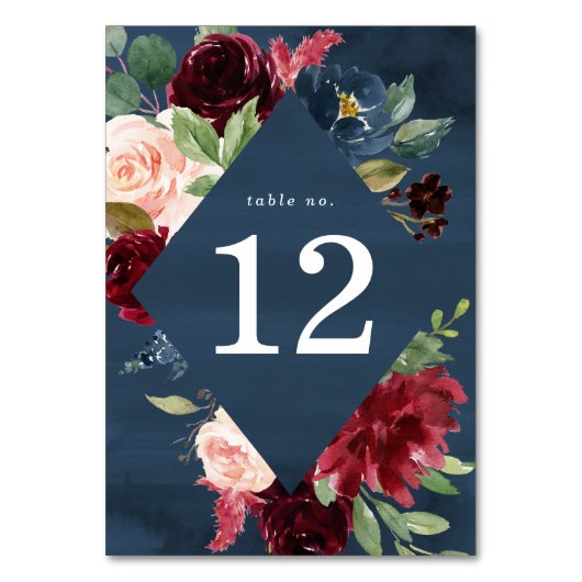 Elegante Blush Burgundy und blumenreiche Hochzeit Tischnummer (Rückseite)