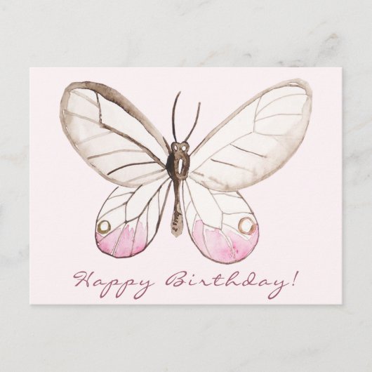Elegante Blush Butterfly Geburtstagskarte Postkarte (Vorderseite)