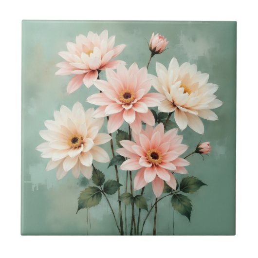 Elegante Blush-Chrysanthemen-Kunst Fliese (Vorderseite)