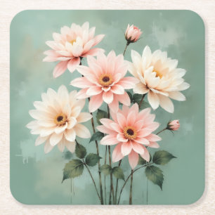Elegante Blush-Chrysanthemen-Kunst Rechteckiger Pappuntersetzer