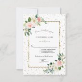 Elegante Blush Cream Blume Gold Glitzer Hochzeit RSVP Karte (Vorderseite)