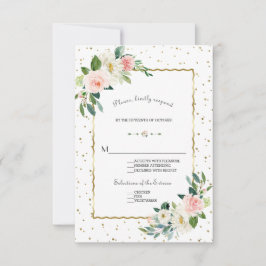 Elegante Blush Cream Blume Gold Glitzer Hochzeit RSVP Karte