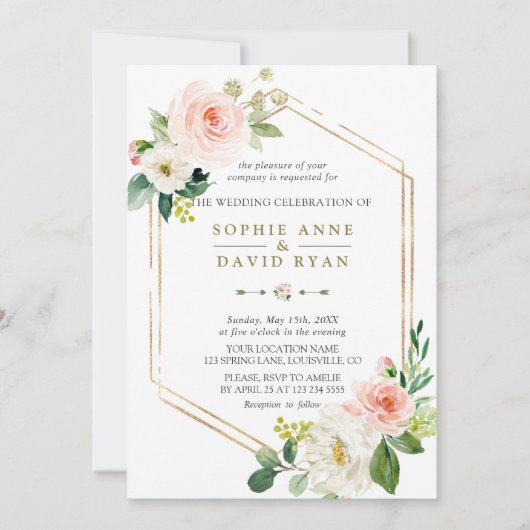 Elegante Blush Cream Geometric Frame Wedding Einladung (Vorderseite)