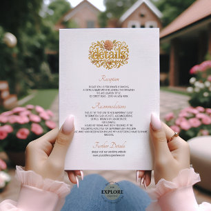 Elegante Blush Dahlien Golden Script Hochzeit Begleitkarte