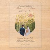 Elegante Blush Dahlien Golden Script Hochzeitsfoto Acryleinladungen (Vorderseite)