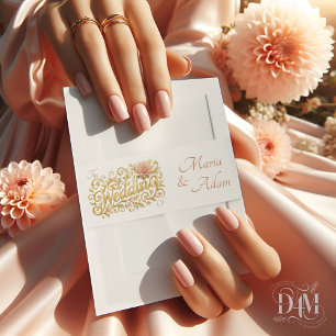 Elegante Blush Dahlien Golden Script Hochzeitsfoto Einladungsbanderole