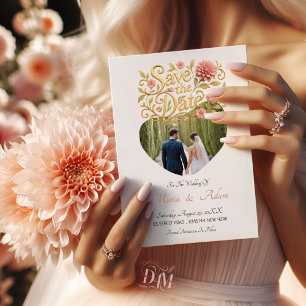 Elegante Blush-Dahlien Hochzeit mit goldenem Schri Save The Date
