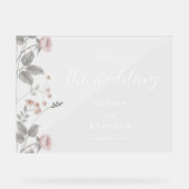 Elegante Blush Dark Gray Floral Wedding Willkommen Acrylschild (Vorderseite)