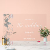 Elegante Blush Dark Gray Floral Wedding Willkommen Acrylschild (Hochzeit)