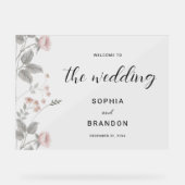 Elegante Blush Dark Gray Floral Wedding Willkommen Acrylschild (Vorderseite)