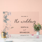 Elegante Blush Dark Gray Floral Wedding Willkommen Acrylschild (Hochzeit)