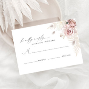 Elegante Blush Dusty Rose Bloral Wedding RSVP Card