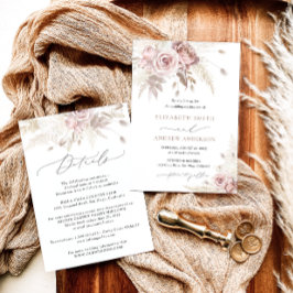 Elegante Blush Dusty Rose Floral Zwei-in-One Hochz Einladung