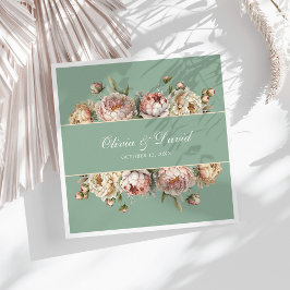 Elegante Blush Dusty Rose Peonies Pastel Sage Serviette