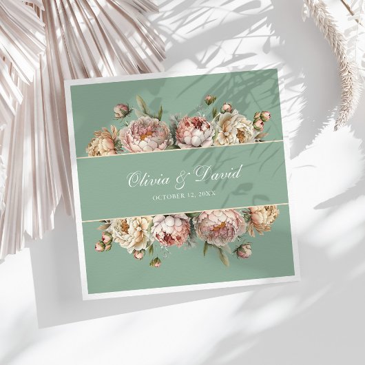 Elegante Blush Dusty Rose Peonies Pastel Sage Serviette