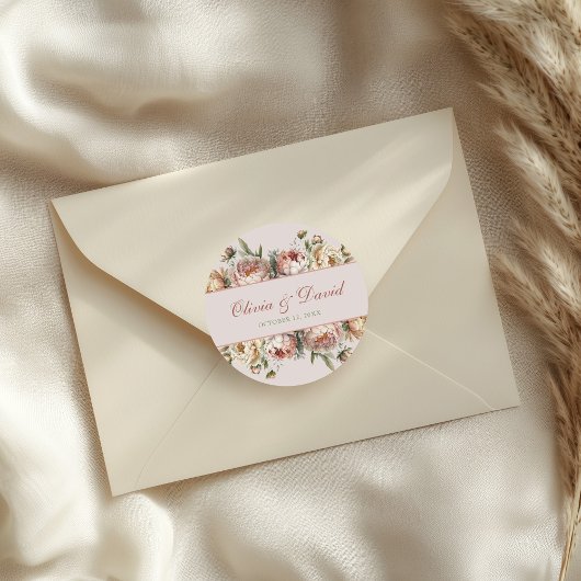Elegante Blush Dusty Rose Peonies Runder Aufkleber