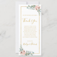 Elegante Blush Floral 4x9 Danke Empfang Card