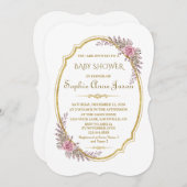 Elegante Blush Floral Gold Frame Baby Dusche Einladung (Vorne/Hinten)