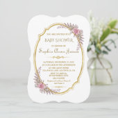 Elegante Blush Floral Gold Frame Baby Dusche Einladung (Stehend Vorderseite)