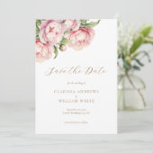 Elegante Blush Floral Gold Weiß Moderne Hochzeit Save The Date (Stehend Vorderseite)