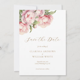 Elegante Blush Floral Gold Weiß Moderne Hochzeit Save The Date