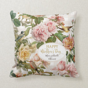 Elegante Blush Floral Happy Mütter Tag Vintag Kissen
