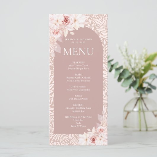 Elegante Blush Floral Menu Card Programm (Stehend Vorderseite)