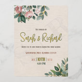 Elegante Blush Floral Monogram Wedding Folie Einladungspostkarte (Vorderseite)