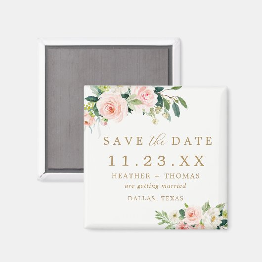 Elegante Blush Floral Speichern Sie das Datumsmaga Magnet (Vorderseite/Rückseite)