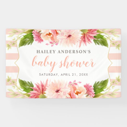Elegante Blush Floral Watercolor Girl Dusche Banner (Horizontal)