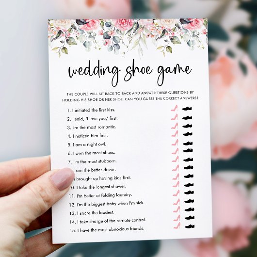 Elegante Blush Floral Wedding Shoe Game Card Einladung