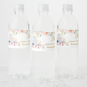 Elegante Blush Florale High Tea Party Brautjungfer Wasserflaschenetikett