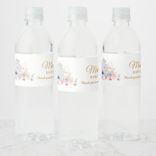 Elegante Blush Florale High Tea Party Mädchen Baby Wasserflaschenetikett
