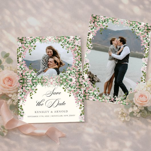 Elegante Blush-Garten-Foto-Save-the-Date Save The Date