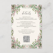 Elegante Blush-Gartenhochzeitsdetails mit QR-Code Begleitkarte (Vorderseite)
