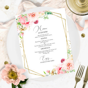 Elegante Blush Geometric Wedding Menu Card Menükarte