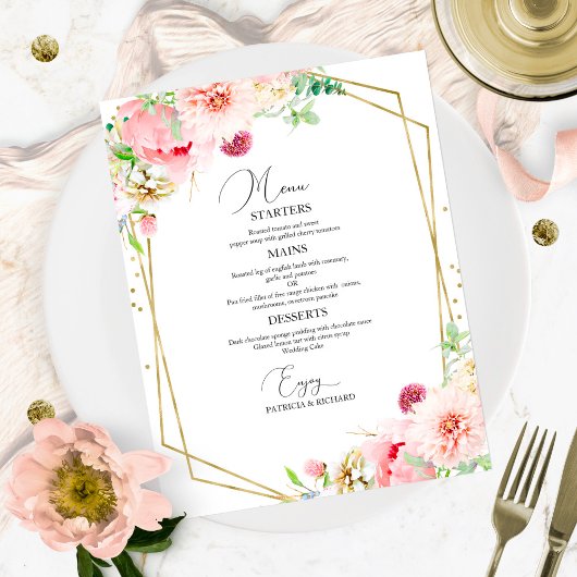 Elegante Blush Geometric Wedding Menu Card Menükarte