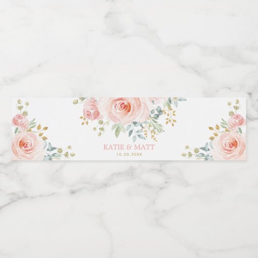 Elegante Blush Gold Aquarellfarben Rose Gastgesche Wasserflaschenetikett (Einzelnes Label)
