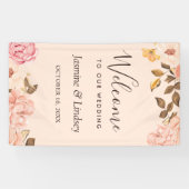 Elegante Blush Gold English Floral Wedding Party Banner (Horizontal)