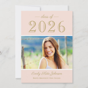Elegante Blush Gold Foto Graduation Party 2025 Einladung